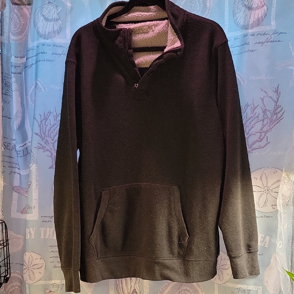 Young USA XL Charcoal Grey Quarter Zip Pullover Sweater Visible Pilling